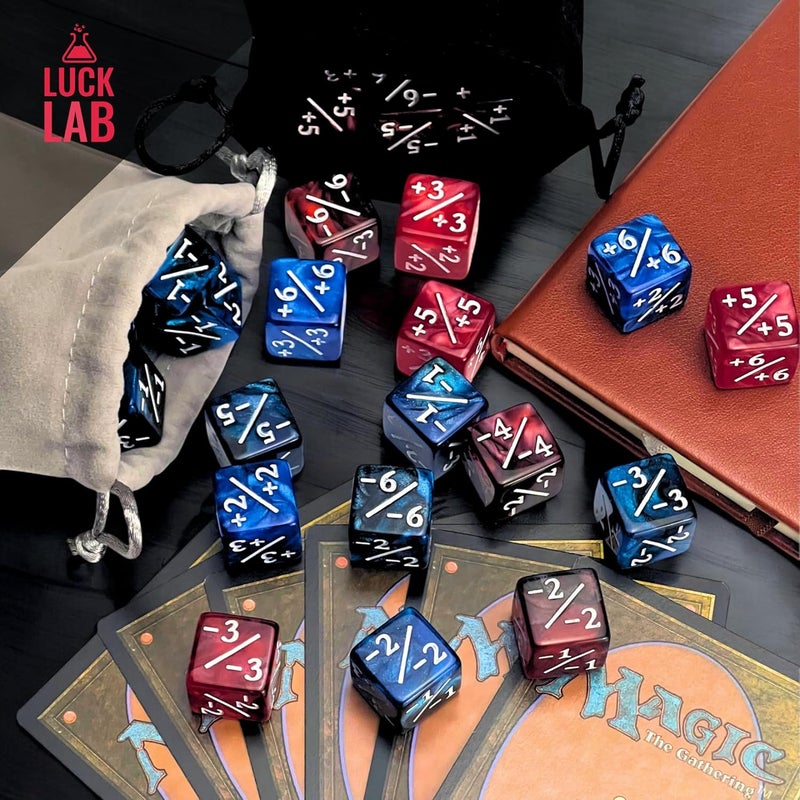 Luck Lab MTG Magic Life Counter Dice, 48 PCS - Compatible w/Magic Card Game Accessories, CCG Creature Stats w/ 2 Dice Bags (Blue Pearl, Blue Swirl, Red Pearl, Red Swirl) - Image 4
